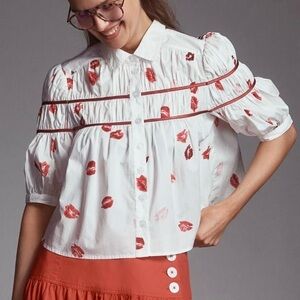 Anthropologie Maeve The Leandra Shirred Yoke Blouse Small NWT